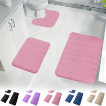 Ensemble de tapis de salle de bain antidérapant, matelassé et absorbant, couleur unie, pour la sécurité des toilettes et de la douche. Topliu
