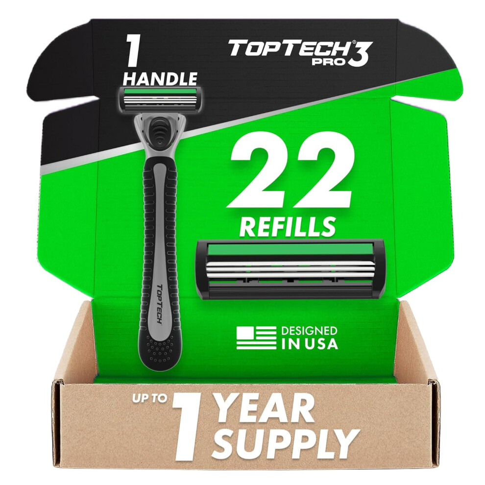 Men's Razor - Manual razor and replaceable blades - 23-blade pack (1 handle + 22 replaceable packs)
