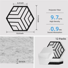 12 Pcs Self-Adhesive Acoustic Panels,Hexagon Sound Proof Panels,Sound Absorbing Panels for Recording Studio Home,Offices