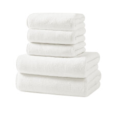 Soft 5-Piece Cotton Bath Towel Set (2 bath + 3 face), highly absorbent, quick-drying, durable, 55.1x27.5" & 29.5x13.7", white