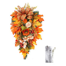 Guirlande d'érable artificiel avec lumières, 50 cm (19,6 po), décoration automnale pour porte (Thanksgiving) – Convient à une utilisation