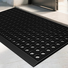 Wytrzymała gumowa mata pod drzwi wejściowe, odporna na warunki atmosferyczne i antypoślizgowa, 17" x 29,5", czarna – kompatybilna z wejściami
