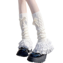 Calentadores de piernas estéticos y elegantes con volantes y encaje para mujer, de punto trenzado, con mangas y calcetines sin pie y lazo.