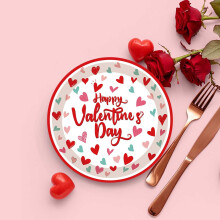 20 Pcs Valentine's Day Party Disposable Plate, Romantic Theme Dinner Container Plate, Household Waterproof Paper Plate(7 in)
