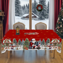 Nappe de Noël – 4 tailles, motif Père Noël/Bonhomme de neige/Sapin, ronde et rectangulaire, pour la cuisine et les fêtes, cadeau idéal pour
