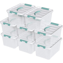 14 Quart Stackable Storage Bin with Latching Lid, Plastic Container Box to Organize Office, Crafts, Clear Base and White Lid, 8-Pack