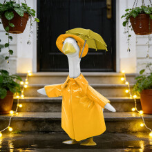 Fantasia de Ganso de Varanda: Conjunto com Capa de Chuva, Chapéu e Mini Guarda-Chuva | Plástico Impermeável | Tamanho 23" | Multicolorido