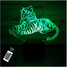 Tiger LED-nattlys, 16 farger, dimbar med fjernkontroll og berøringsskjerm. 3D-illusjonslampe – soveromsdekor, gave til barn, kompatibel med