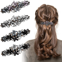 4er-Pack funkelnde Strassblumen-Haarspangen, französische Vintage-Haarspangen für Damen und Mädchen – für alle Haartypen geeignet