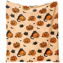 Pătură de Halloween cu temă de toamnă, pisici negre, dovleci, lilieci