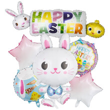 Lot de 7 ballons de Pâques en forme de lapin, têtes de lapin, œufs de Pâques en mylar, décorations pour anniversaires et fêtes scolaires.