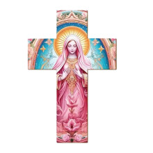 Vintage Wooden Wall Cross Decor – Flat 2D Christian Cross for Hallway, Compatible with Church & Home Decor