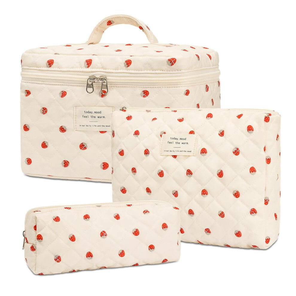 Makeup Bag,Quilted Cosmetic Bag,Large Floral Make Up Bag for Women,Cotton Makeup Bag Set,Flower Travel Toiletry Bag