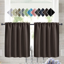 Thermal Short Blackout Curtains for Small Windows, Brown Set of 2 (29.9"x36", Rod Pocket)