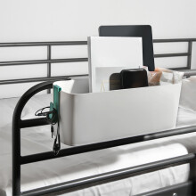 Plastic Bedside Storage Basket with Hooks for Dormitory Beds, White Orange Green Organizer for Books and Sundries