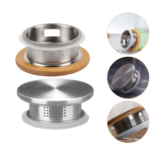 2Pcs Silver Stainless Steel Filtered Water Pitcher Lid Practical Cover 2