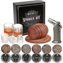 Whiskey Smoker Kit with Torch - 6 Flavors Wood Chips, 2 Glasses, 2 Ice Ball Molds - Cocktail Smoker Infuser Kit, Old Fashioned Drink Smoker Kit, Bi...