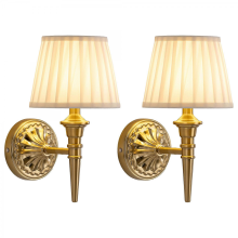 Set di 2 applique da parete a LED senza fili, ricaricabili, 5200 mAh, dimmerabili al tocco, paralume in tessuto dorato