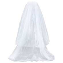 Witte polyester bruidssluier met metalen kam en imitatieparels – compatibel met de Pearl Bride Veil