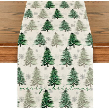Kerstbomen en sneeuwvlokken, kersttafelloper, seizoensgebonden wintergroene keuken- en eettafeldecoratie voor thuis en feestjes, 13x72 inch