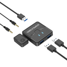 Commutatore USB 3.0 per la condivisione di stampanti, 2 ingressi/1 uscita/1 ingresso/2 uscite, connessione bidirezionale per stampante e tastiera.