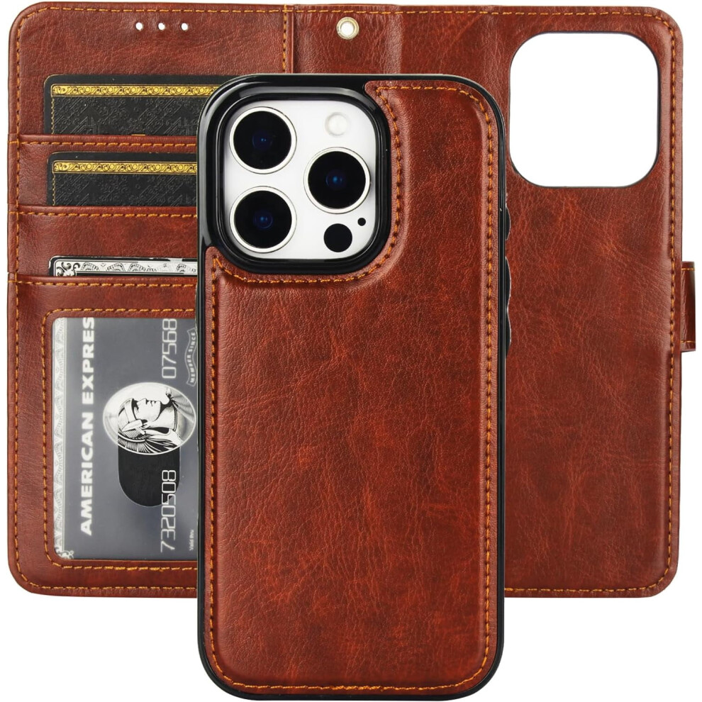 Iphone 16 Pro Detachable Wallet Case Pu Leather Brown 9122141519515