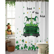 Cortina de ducha de San Patricio de 72"x72", diseño de gnomo con trébol, impermeable y lavable, fondo blanco, incluye 12 ganchos.