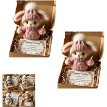Mini conejito de Pascua hecho a mano: conejo suave y flexible + tarjeta inspiradora en caja, conejito de apoyo emocional para mujeres y hombres,