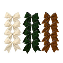 12 Samtschleifen für Weihnachtsbaumschmuck, Kränze, hellbraun, dunkelbraun und milchig, Samtbandgirlande, Samtschleifen für