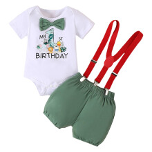Baby Jungen 1. Geburtstag Kleidung Set Jumpsuit + Overall Weiches Baby Set 1 Jahr Zweiteiler, Armeegrün, 12-18 Monate