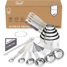 Set di 14 misurini e cucchiai dosatori in acciaio inox con tacche da 1/8 di cucchiaino, tacche da 1/8 di tazza e livellatore - Antracite