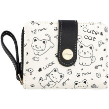 Niedliche Leder-Clutch mit Reißverschluss, Kawaii-Print, Münzfach, Ausweisfach, Kartenhalter – ein tolles Geschenk für Katzenliebhaber.