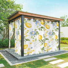 Cortinas externas impermeáveis Summer Lemon, com estampa floral em aquarela amarela e azul e ilhós, ideais para pátio, varanda, gazebo,