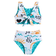 Summer Toddler Baby Girls Swimsuits Reversible Wear 2 Piece Bikini Set 6M-4Y Cartoon Printed Twist Front Cute Trendy Swimwear