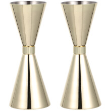 2Pcs Stainless Steel Cocktail Jigger Golden Double Ounce Measuring Cup