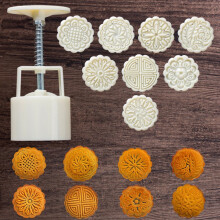 Moon Cake Mould Set with Sakura Pattern Base & Bath Bomb Press – DIY Hand Press Cookie Stamps for Mid-Autumn Festival (White)