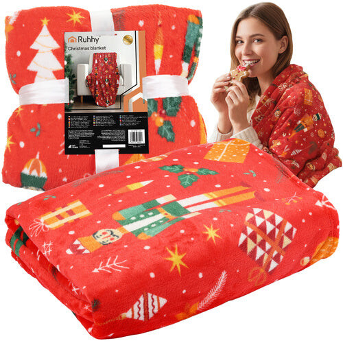 Weihnachtsflanelldecke, 150 x 200 cm, rotes Polyester