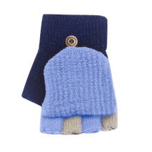 AWZXDE Kids Convertible Flip Mittens Fingerless Gloves Knitted Soft Thermal Warm Gloves For Boys And Girls Writing In Winter Navy