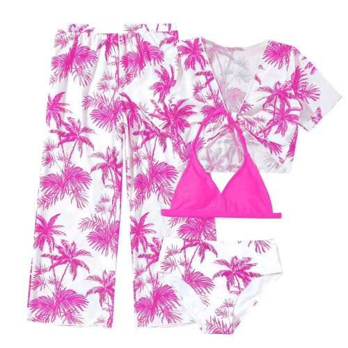 AWZXDE Girls4Piece Σετ μπικίνι με τροπικό σχέδιο για κορίτσια, παντελόνι mesh και τιράντες,