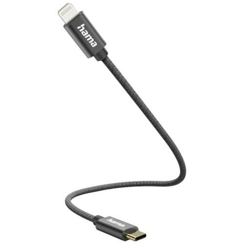 Hama Câble de charge - Hama - 00201601 - USB-C - Lightning - 0,2 m - Nylon Noir