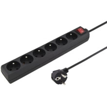 Cable de extensión - PREMIUMCORD - 5m - 6 tomas - Interruptor integrado - Negro