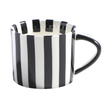 Black Ceramic Mugs Striped Espresso Mugs 8oz Hand-Painted Coffee Cups with Handle Porcelain Coffee Mug for Valentine's Day Gifts