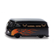 Pienoismalli auto - SIKU - 2363 - VW T1 1:50 - Mattamusta/kiiltävä liekeillä - Integroitu vetokoukku