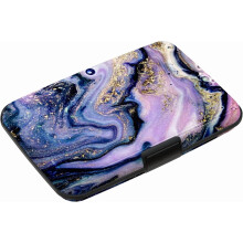 Mini RFID-blokerende kreditkortholder, slank metalpung med forlomme til kvinder – Purple Marble Æstetik