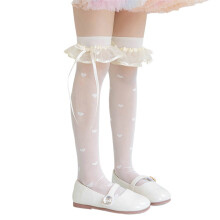 Dress Socks for Spring Antimosquito Knee High Socks for Kids Breathable Lace Trim Ribbon Bows Socks for Girl