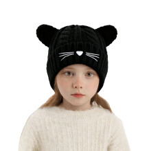 AWZXDE Kids Winter Hat With Cat Ears Cozy Knitted Hat For Boys Girls Outdoor Warm Comfortable Lined Cap For Baby Black