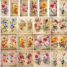 12 Sheets Vintage Flowers Rub on Transfers 12 Style Vintage Kraft Paper with Handwriting Words Heat Transfer Film Transfer Furniture Stickers