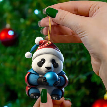 Cute Cartoon Panda Christmas Ornament – Colorful Acrylic Pendant for Tree, Window, Car, Backpack; Holiday Gift & White Elephant Party (H);