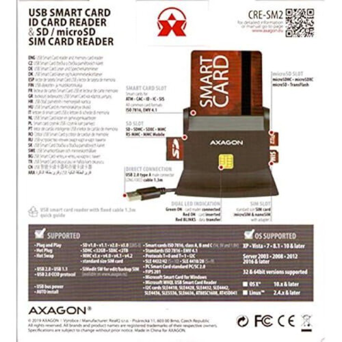 Chipkartenleser - AXAGON - CRE-SM2 - USB 2.0 - Innen - Schwarz
