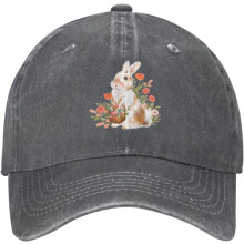 Kanin & Blomster Denim Baseballkasket – Justerbar Unisex Hat